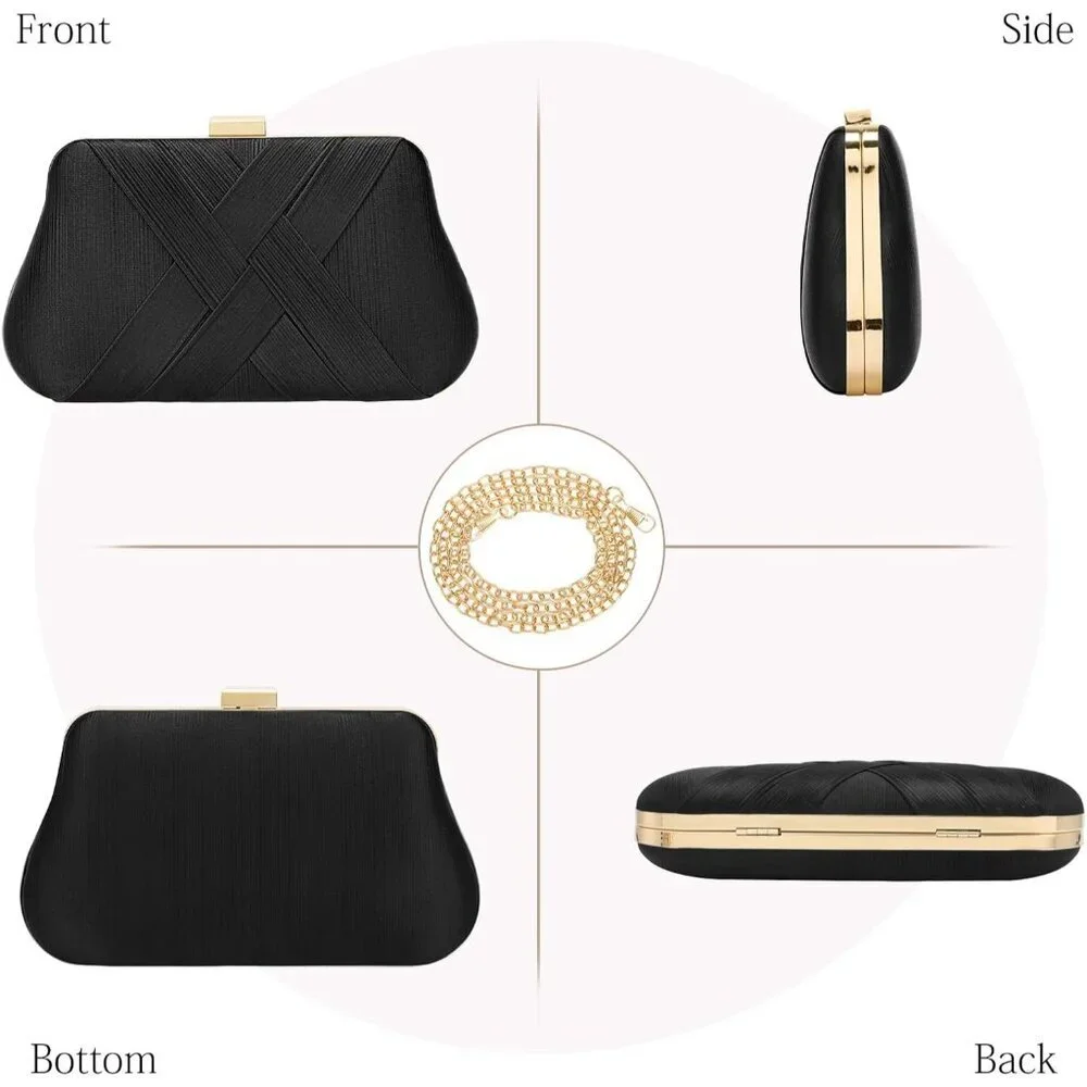 ⚡ Women's Silk Satin Fabric Clutch Crossbody Formal Party Wedding Black Bag